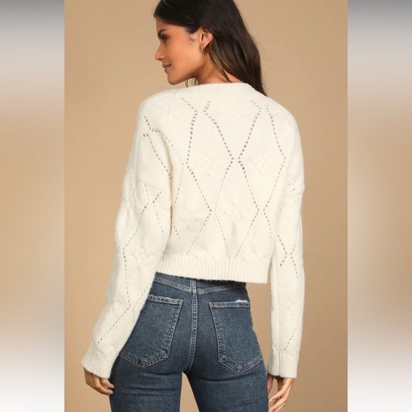 Lulu’s | Straight to the Point Cream Pointelle Knit Cardigan Sweater | small - Picture 3 of 13